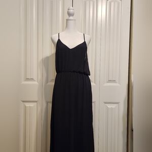 DIVIDED LBD Maxi Dress Women's  Tank Slip Sundress Sheer Slits Black V-Neck